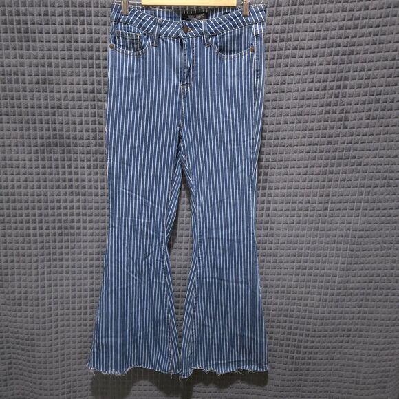 JudyBlue Pinstripe Super Flare Bellbottom Jeans Sz9 29x30 Retro 70s Hippie Rock - Picture 1 of 16
